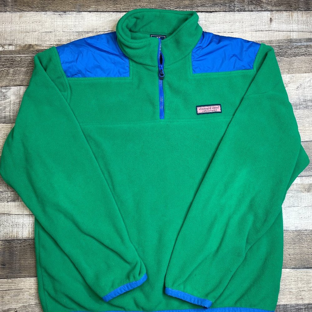 Vineyard Vines Men L 1/4 Zip Fleece Jacket Pullover Green Logo Soft Warm Sweater